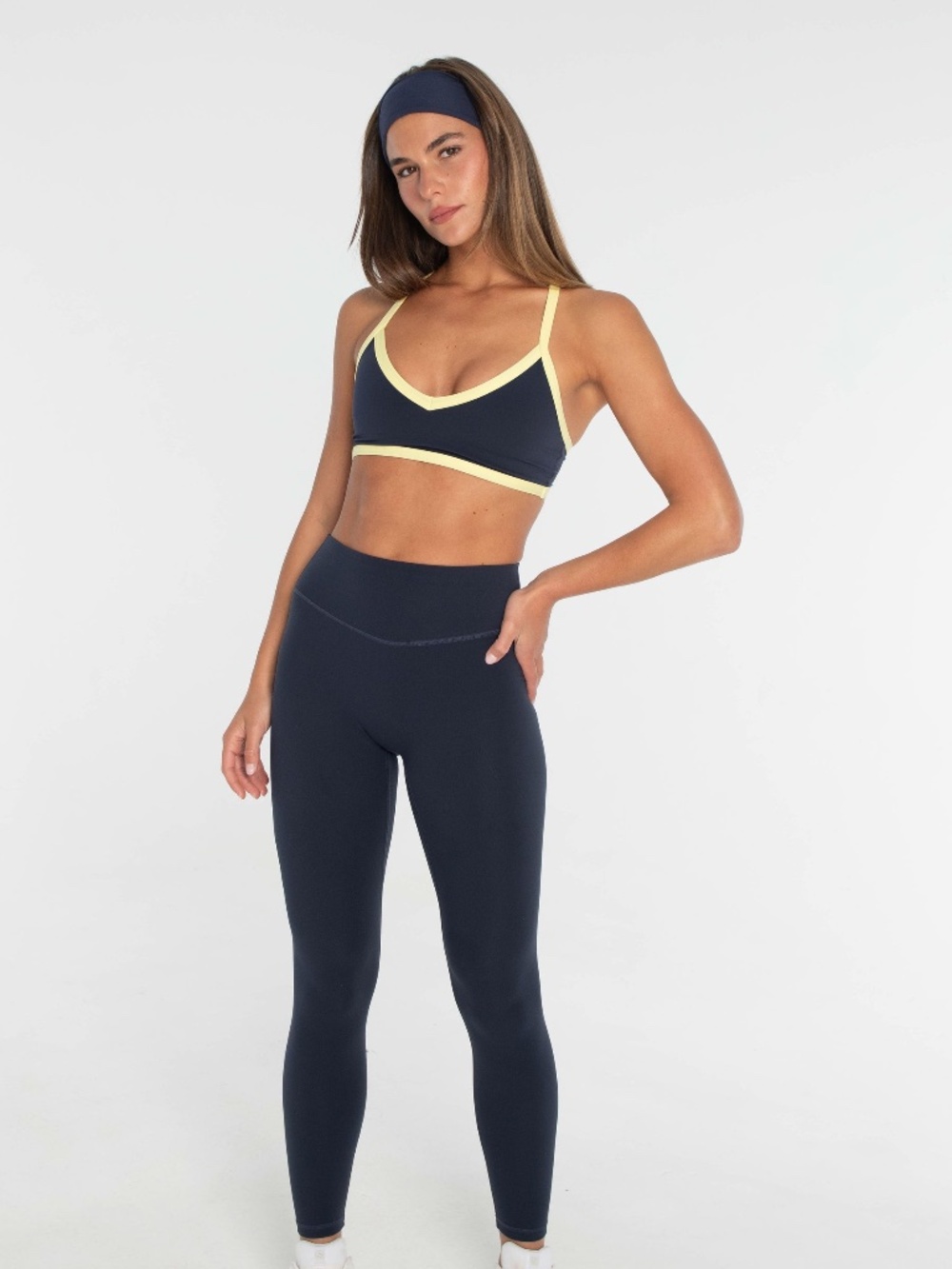 FORM V-Neck Y Bra Navy Lemon XS | Contrast Trim Pilates Yoga